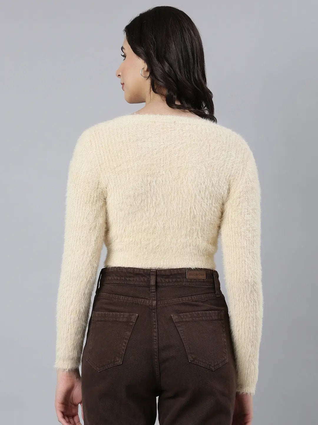 Women's Solid Beige Crop Top