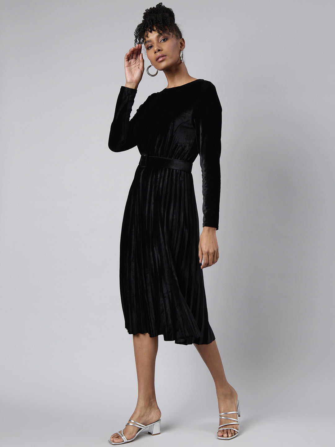 Women Black Solid Fit and Flare Dress