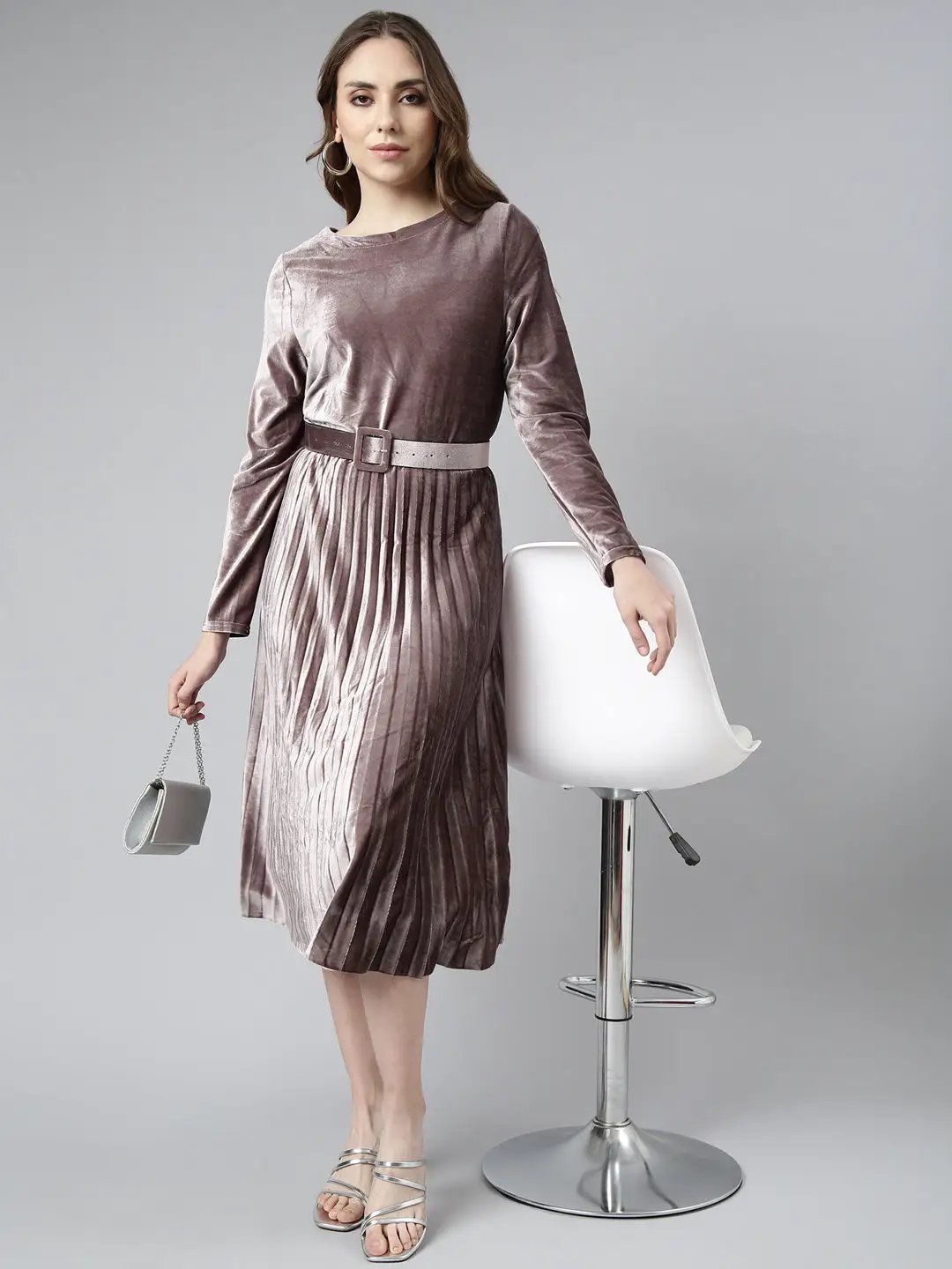 Women's Lavender Solid Fit and Flare Dress