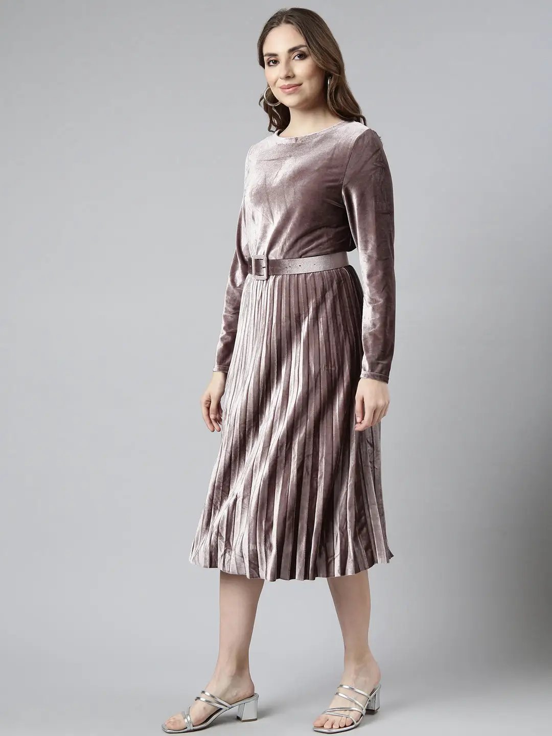Women's Lavender Solid Fit and Flare Dress