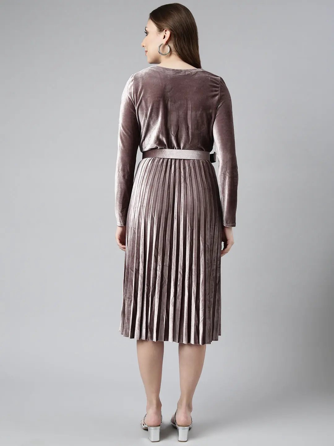 Women's Lavender Solid Fit and Flare Dress