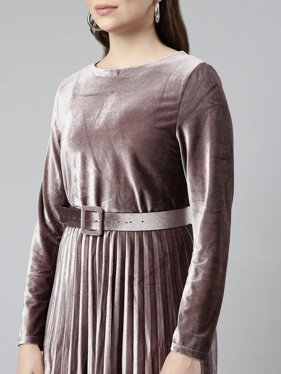 Women's Lavender Solid Fit and Flare Dress