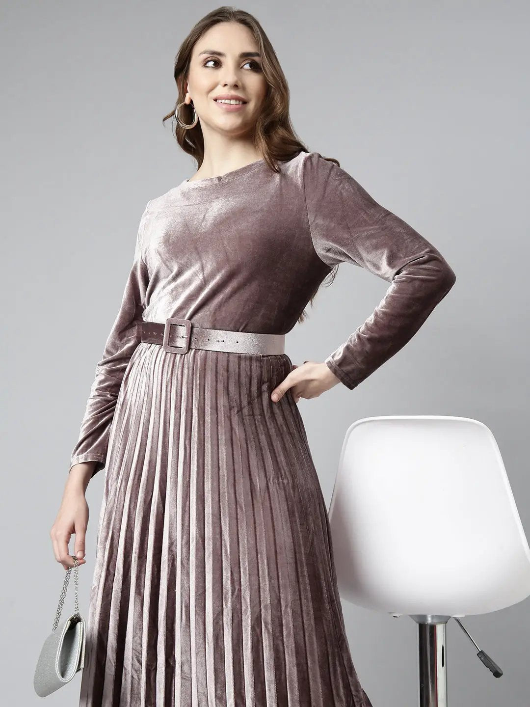 Women's Lavender Solid Fit and Flare Dress