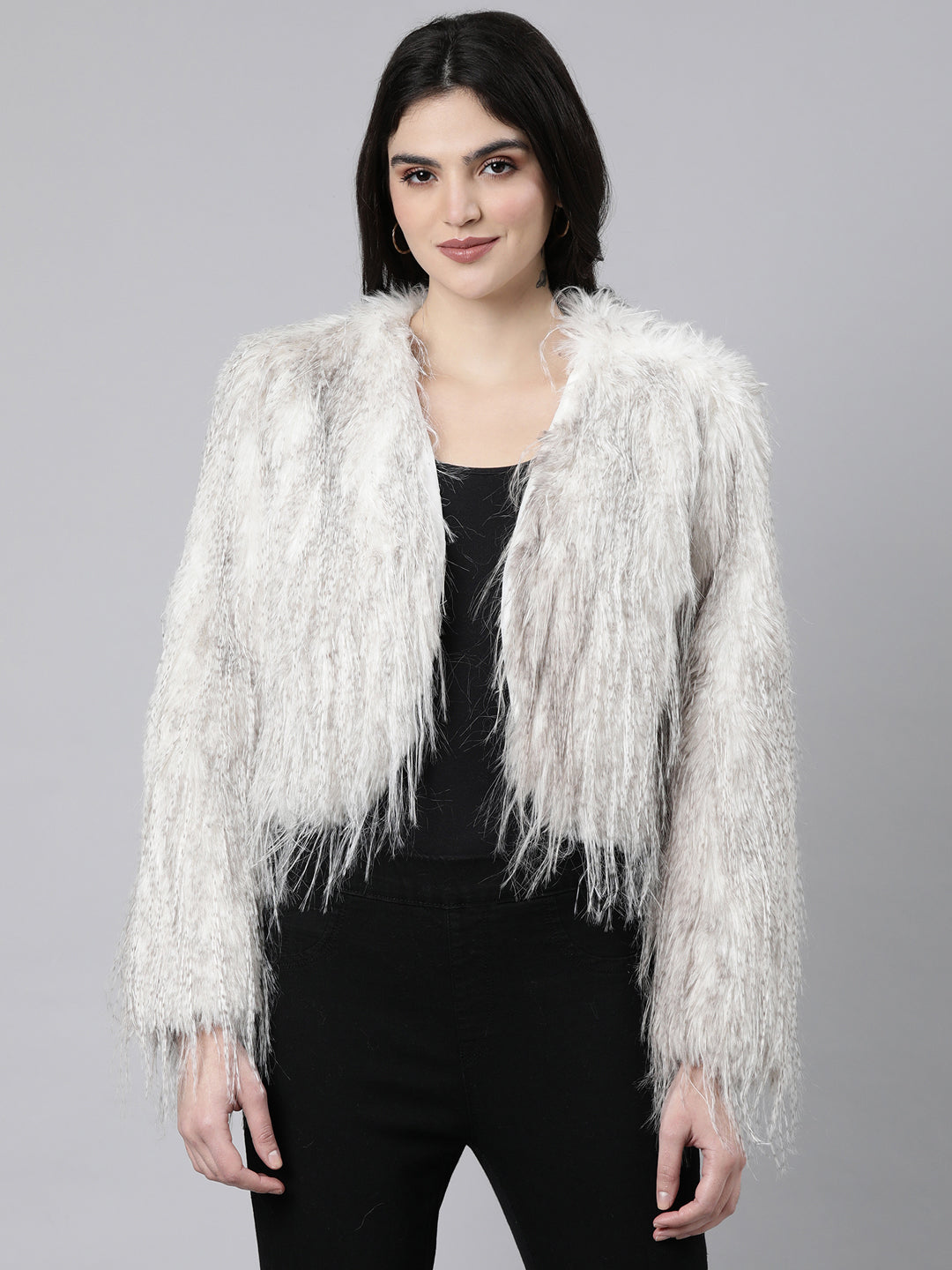 Women's Grey Acrylic Longline Shrug