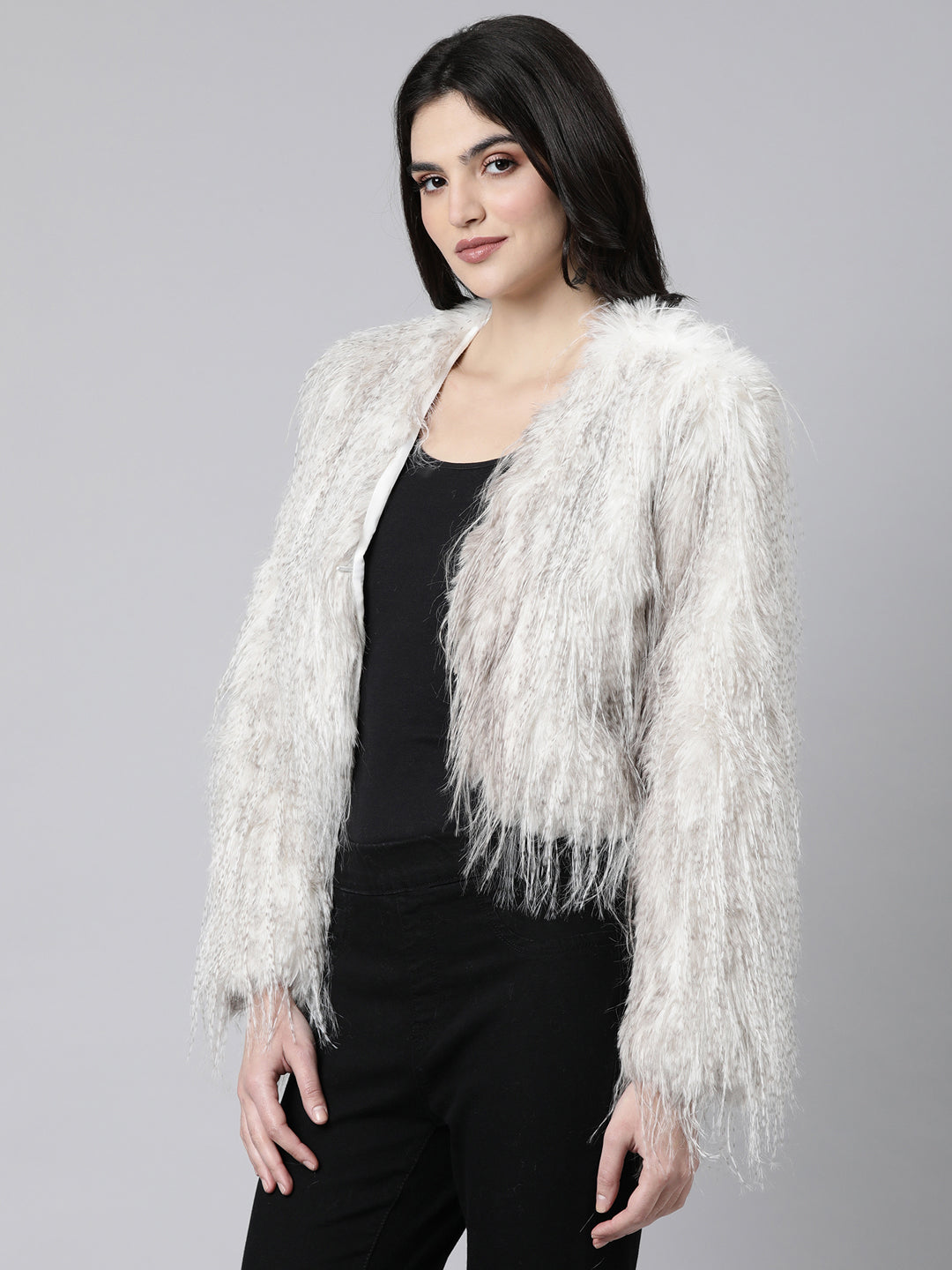 Women's Grey Acrylic Longline Shrug