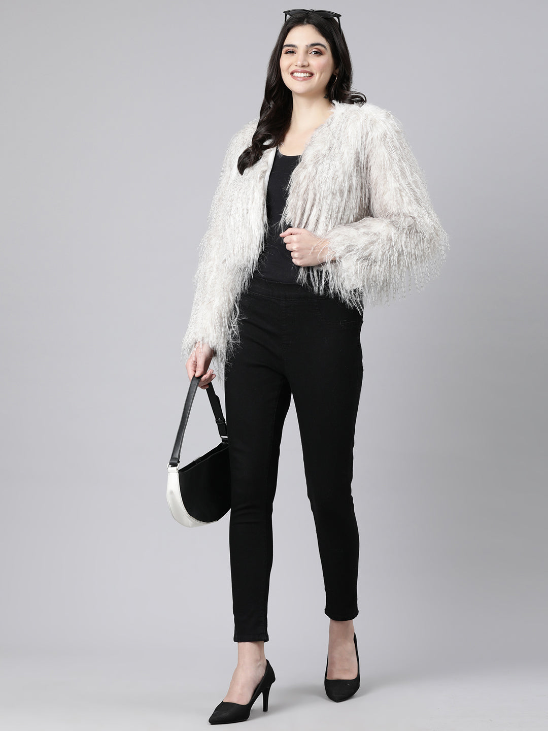 Women's Grey Acrylic Longline Shrug