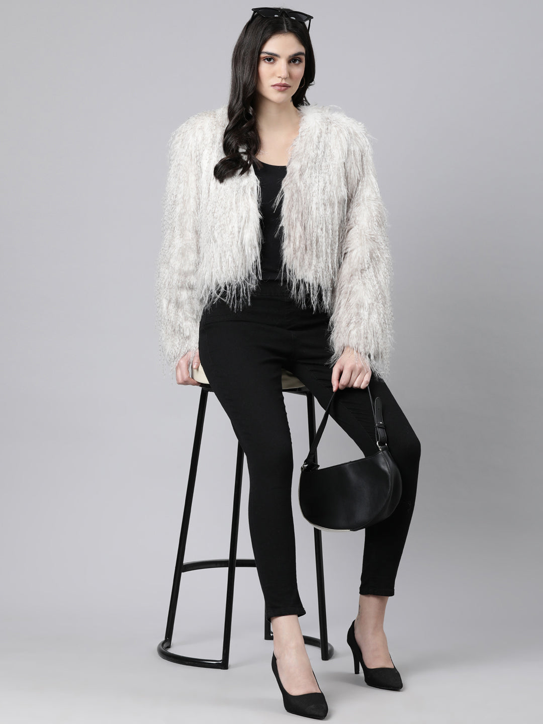 Women's Grey Acrylic Longline Shrug