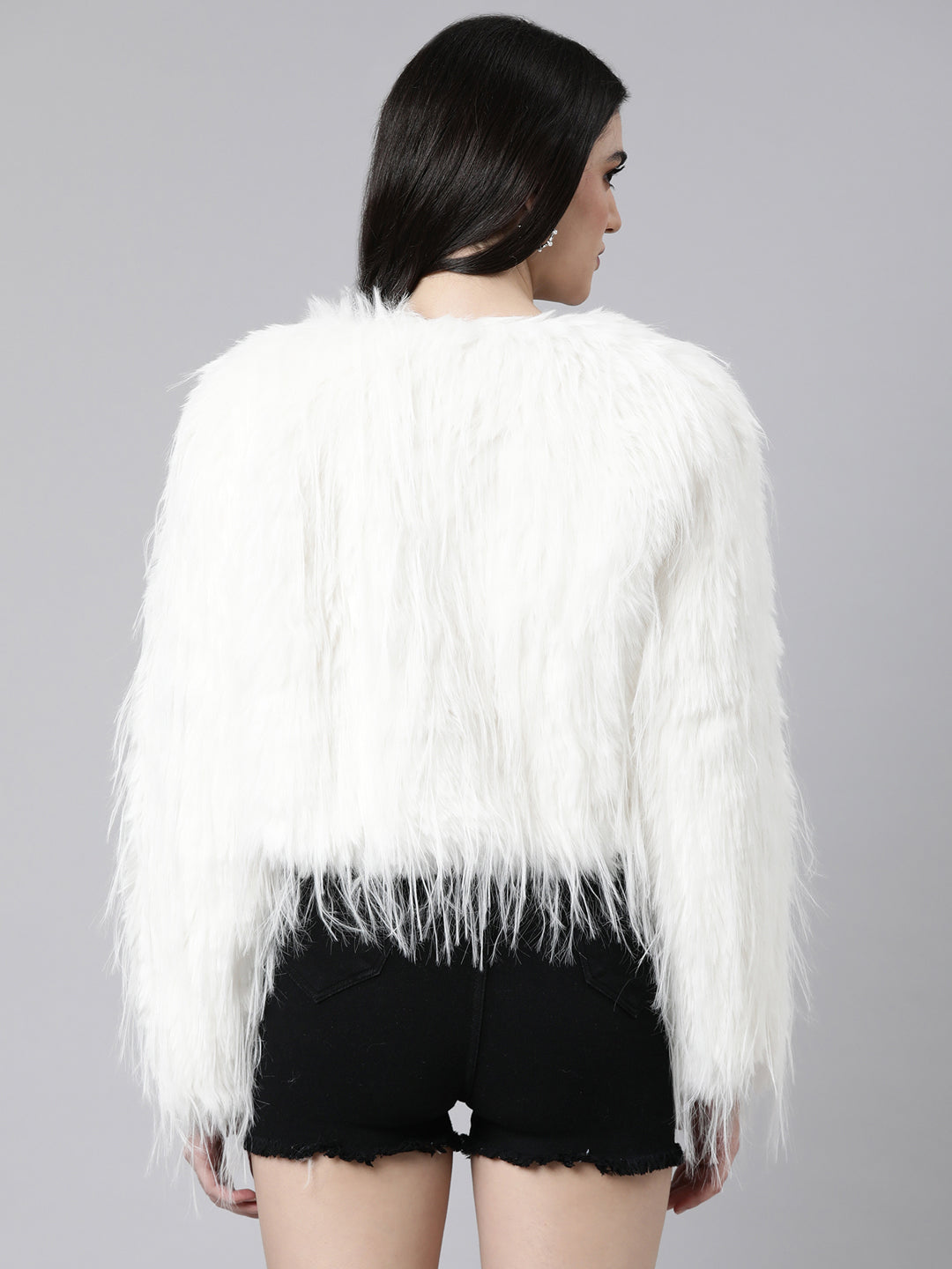 Women Solid Off White Crop Shrug