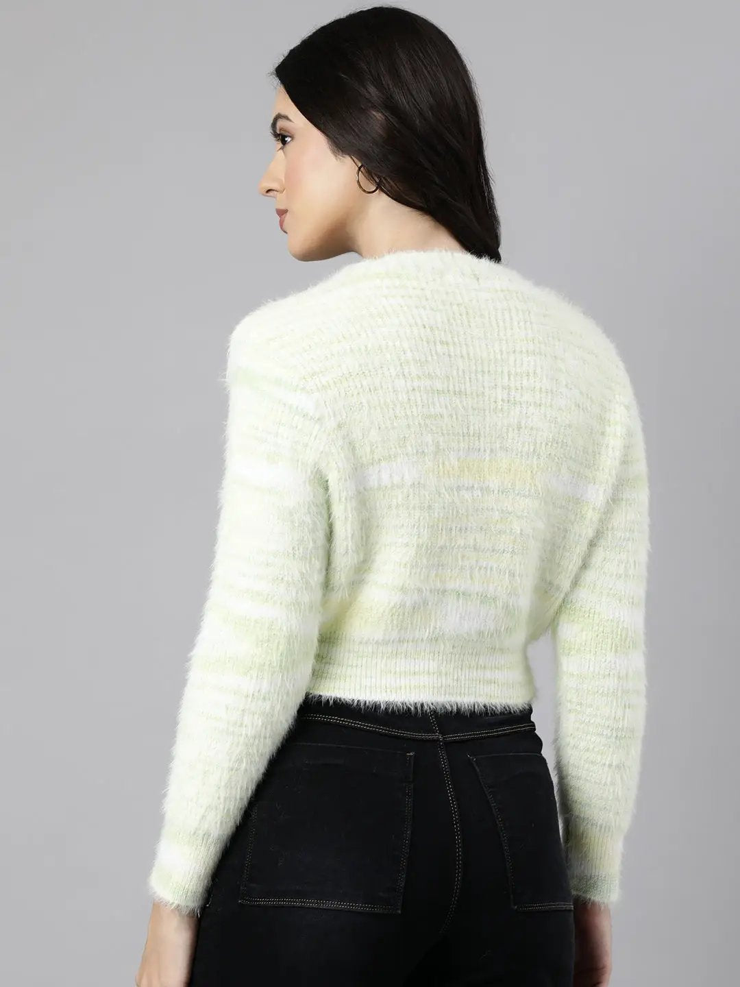 Women's Abstract Crop Green Cardigan