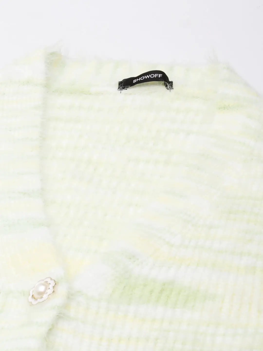 Women's Abstract Crop Green Cardigan