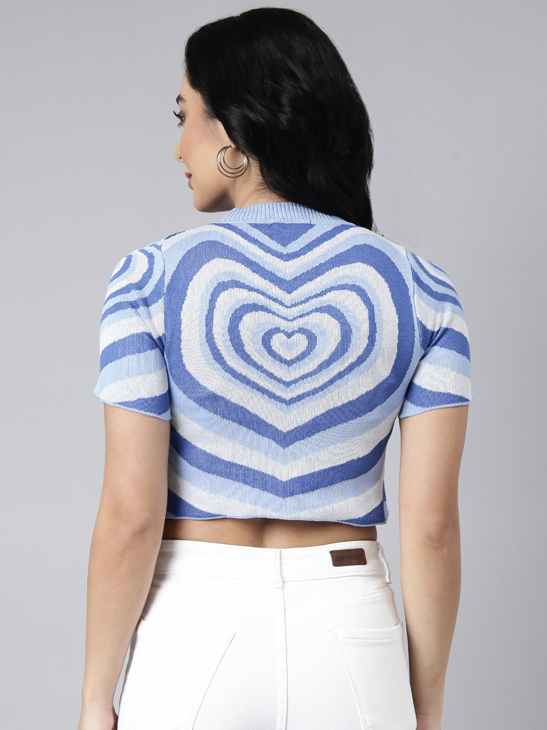 Women's Blue Graphic Fitted Crop Top