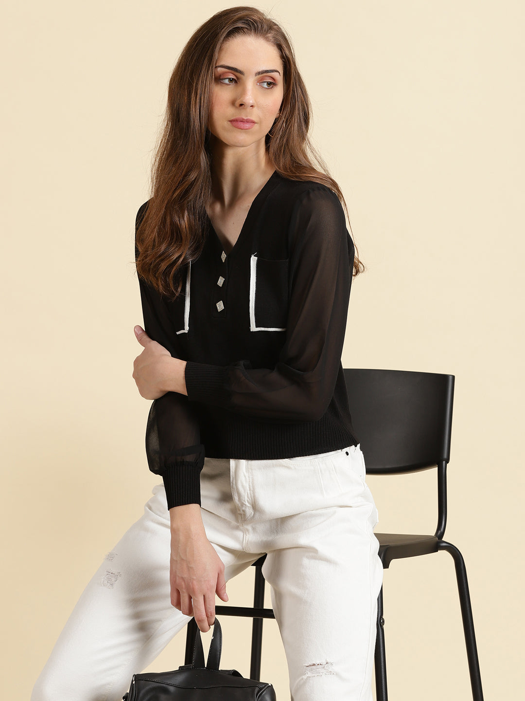 Women's Black Solid Top