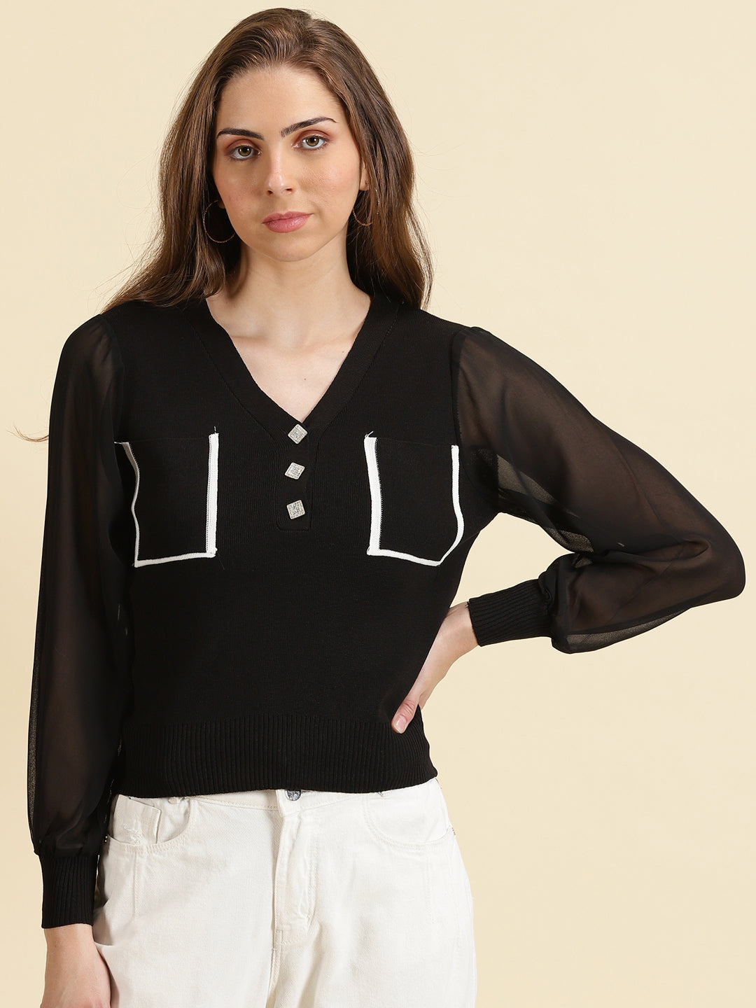 Women's Black Solid Top