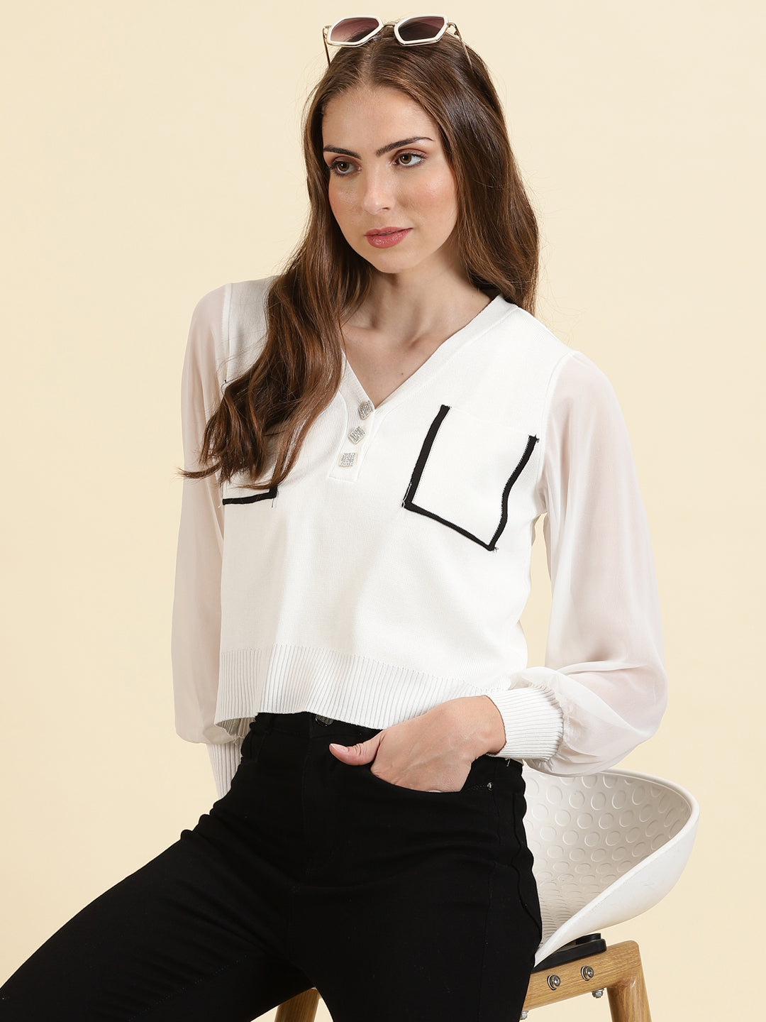 Women's White Solid Top