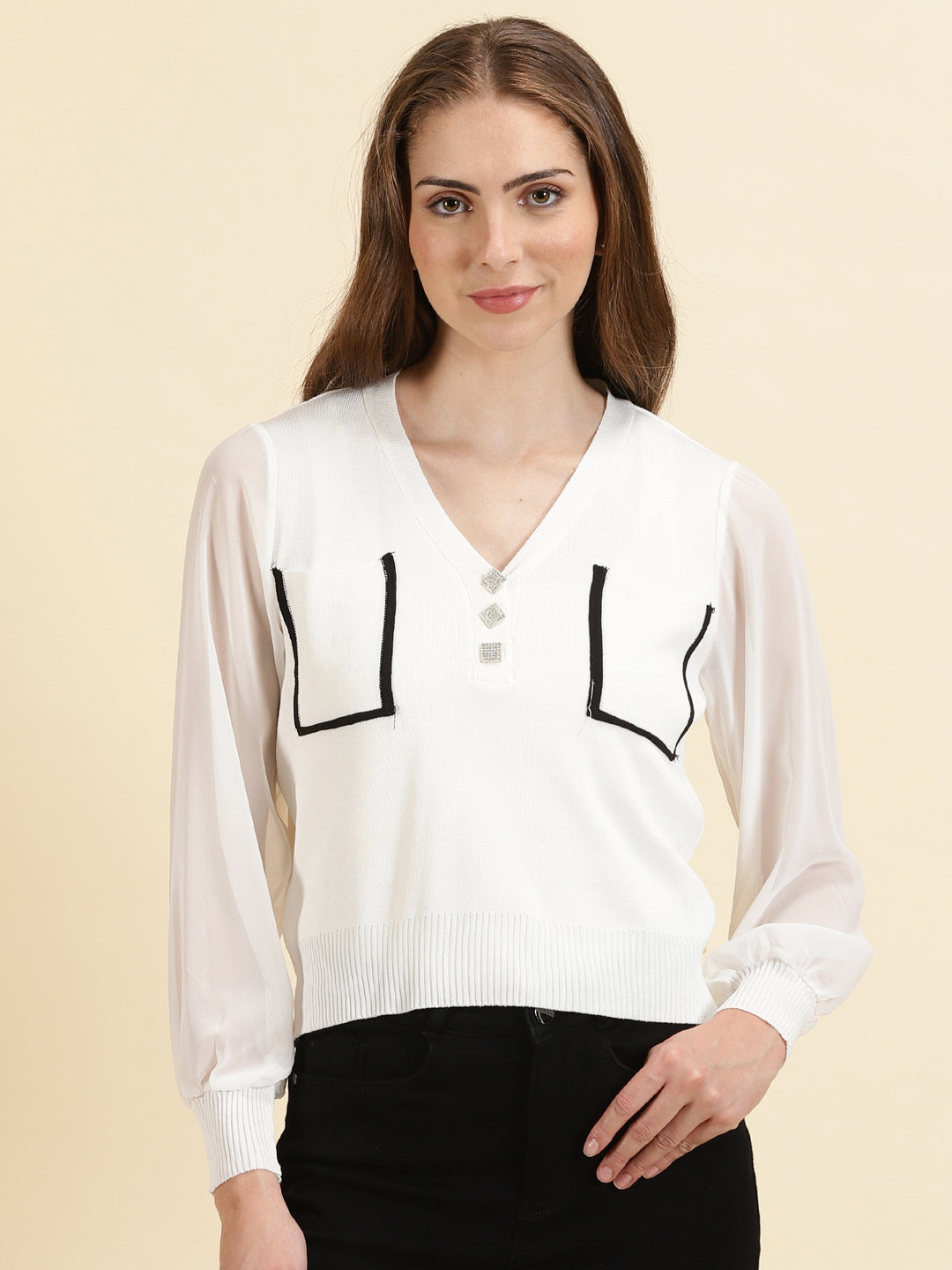 Women's White Solid Top