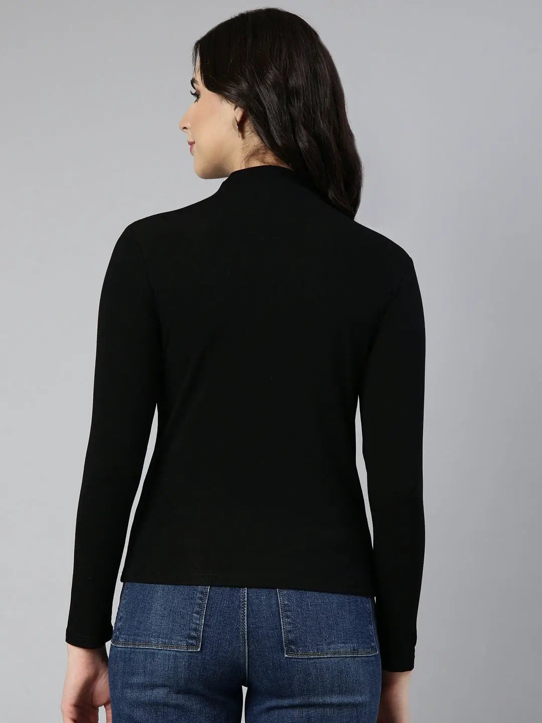 Women's Solid Black Top Comes with Neck Chain