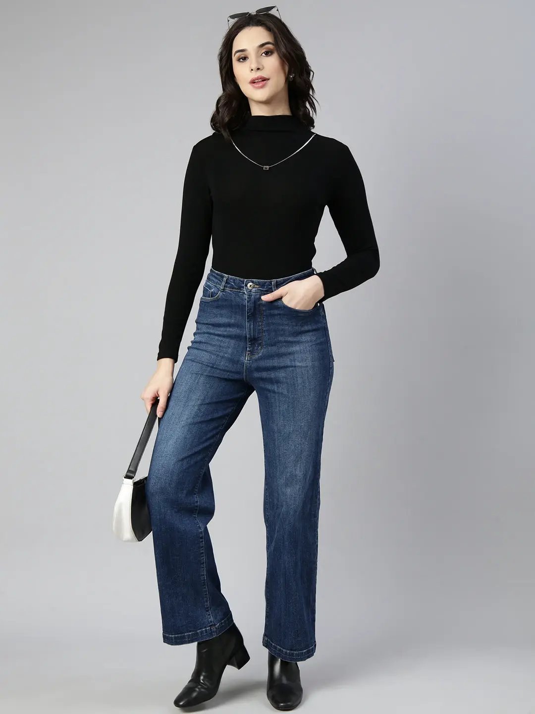 Women's Solid Black Top Comes with Neck Chain