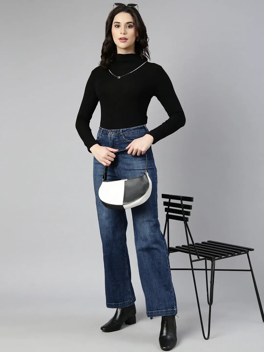Women's Solid Black Top Comes with Neck Chain