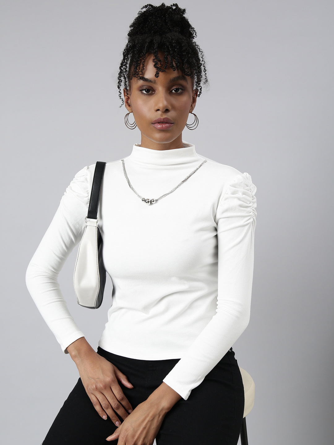 Women White Solid Top