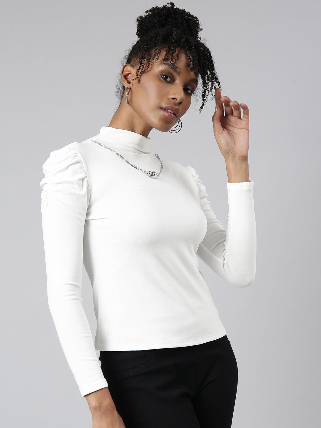 Women White Solid Top