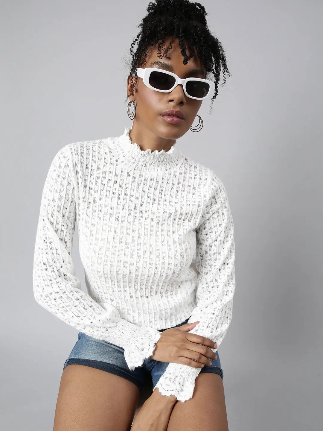Women's White Solid Top