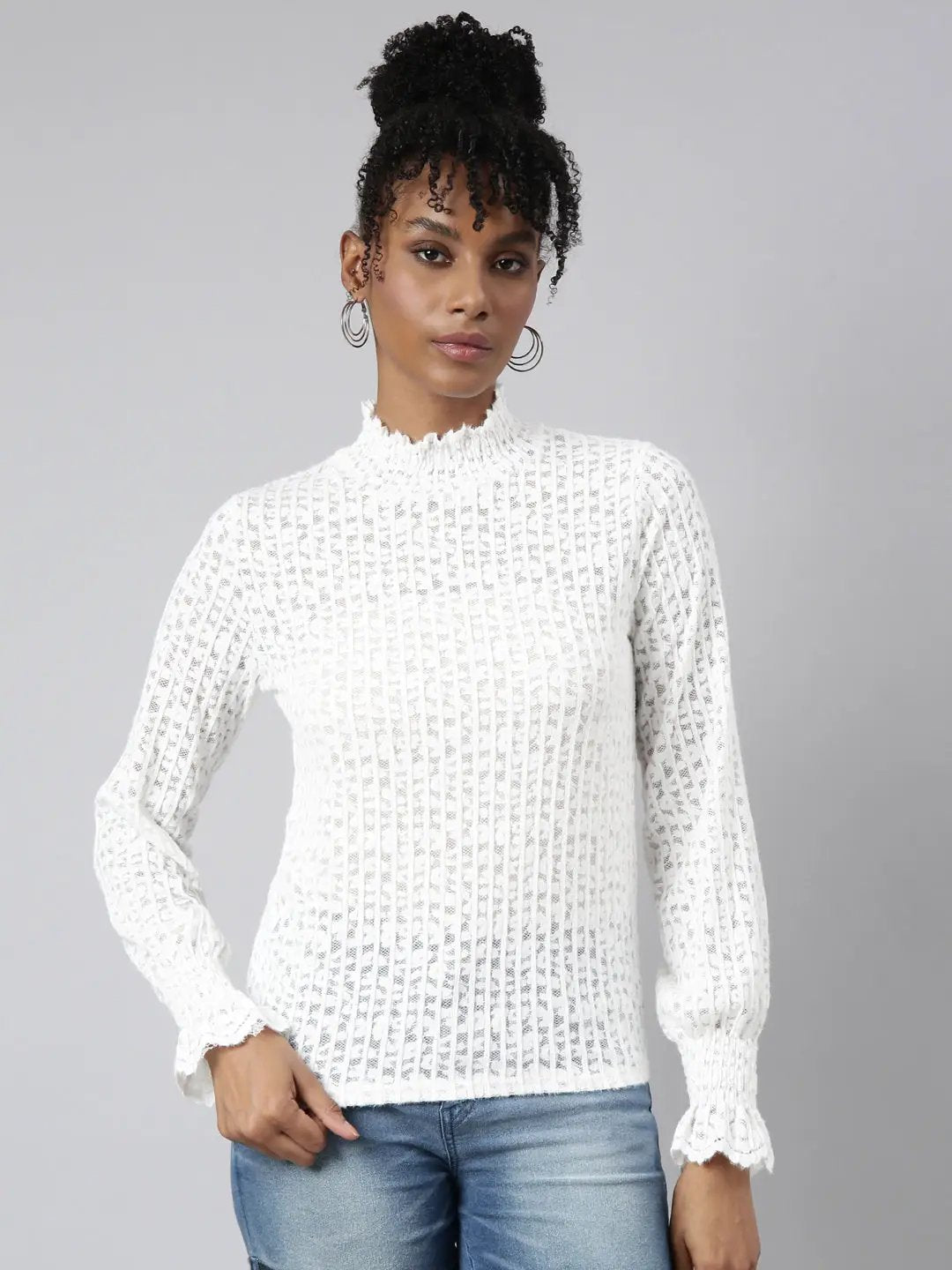 Women's White Solid Top