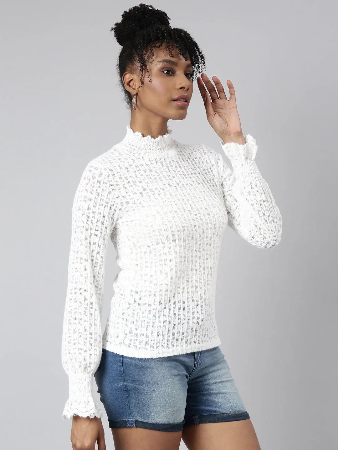 Women's White Solid Top