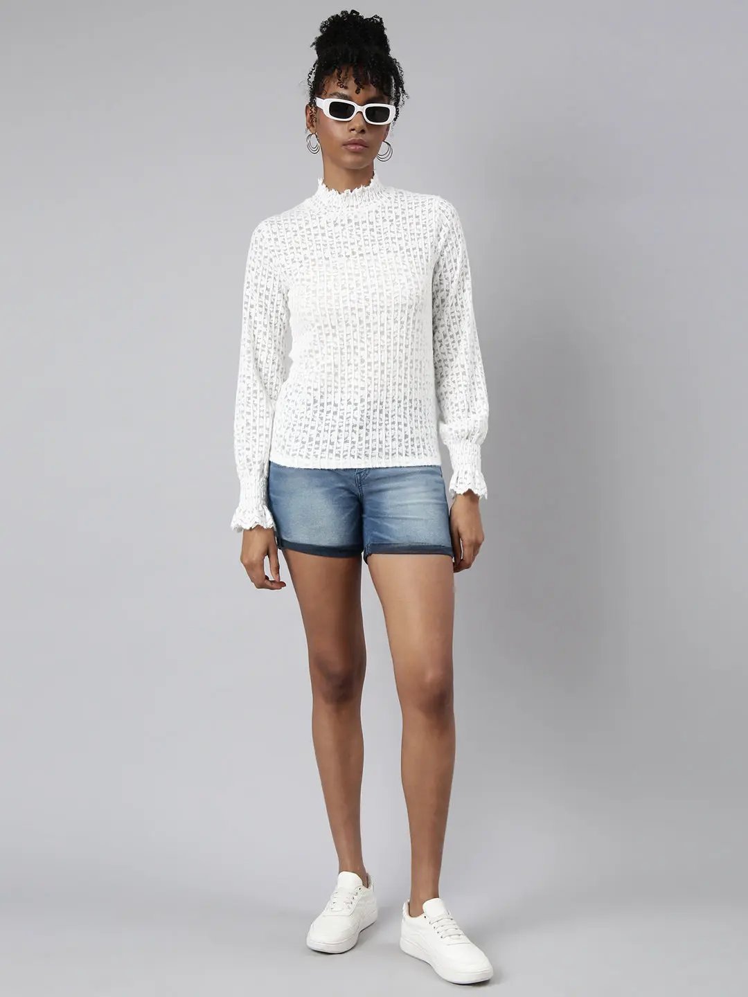 Women's White Solid Top