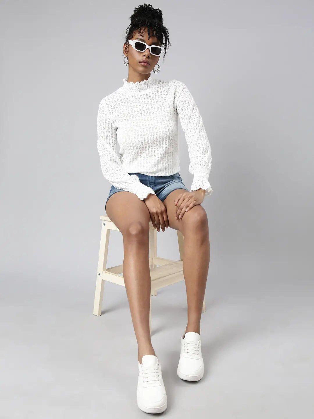 Women's White Solid Top