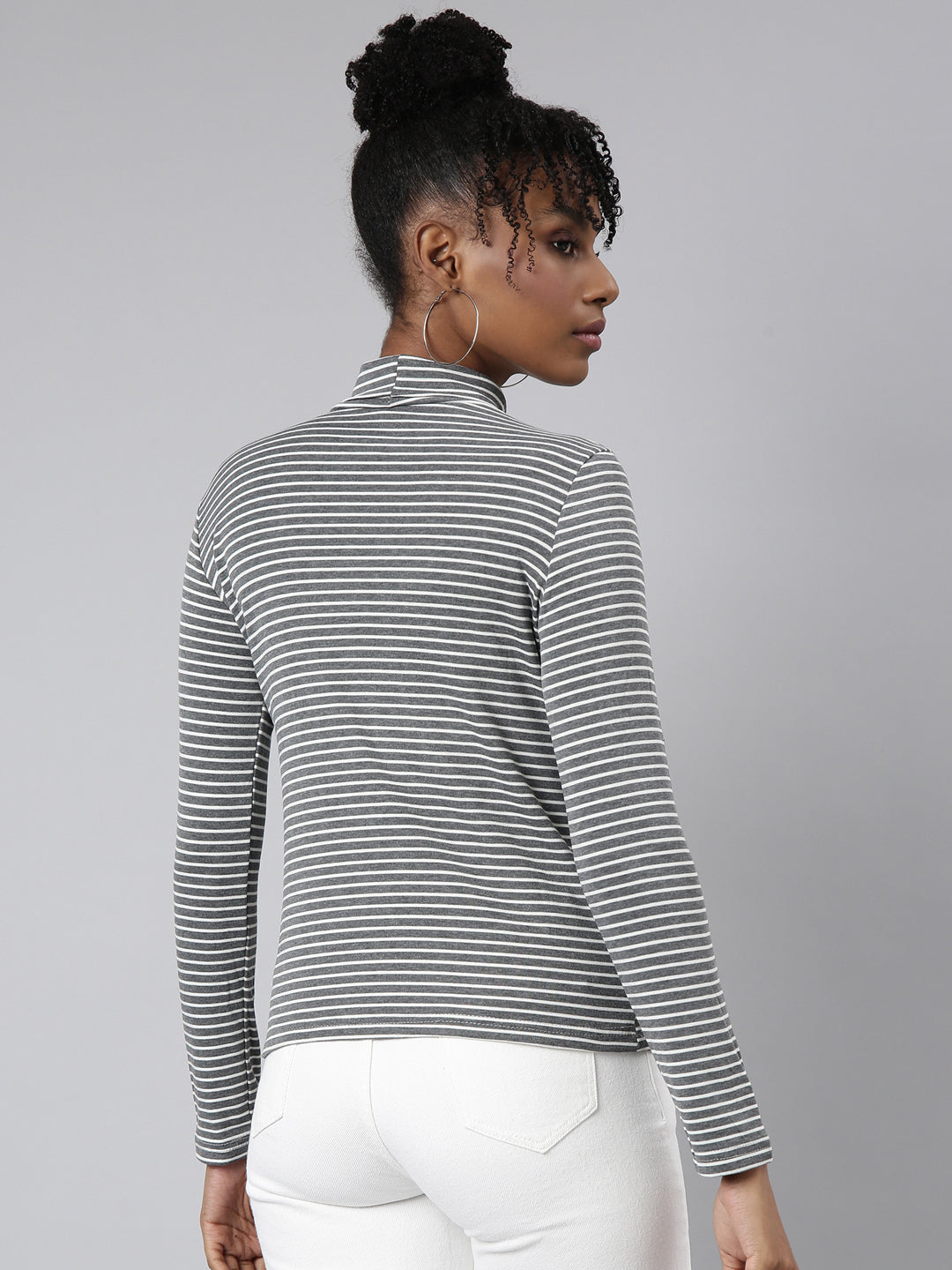 Women Grey Horizontal Stripes Top