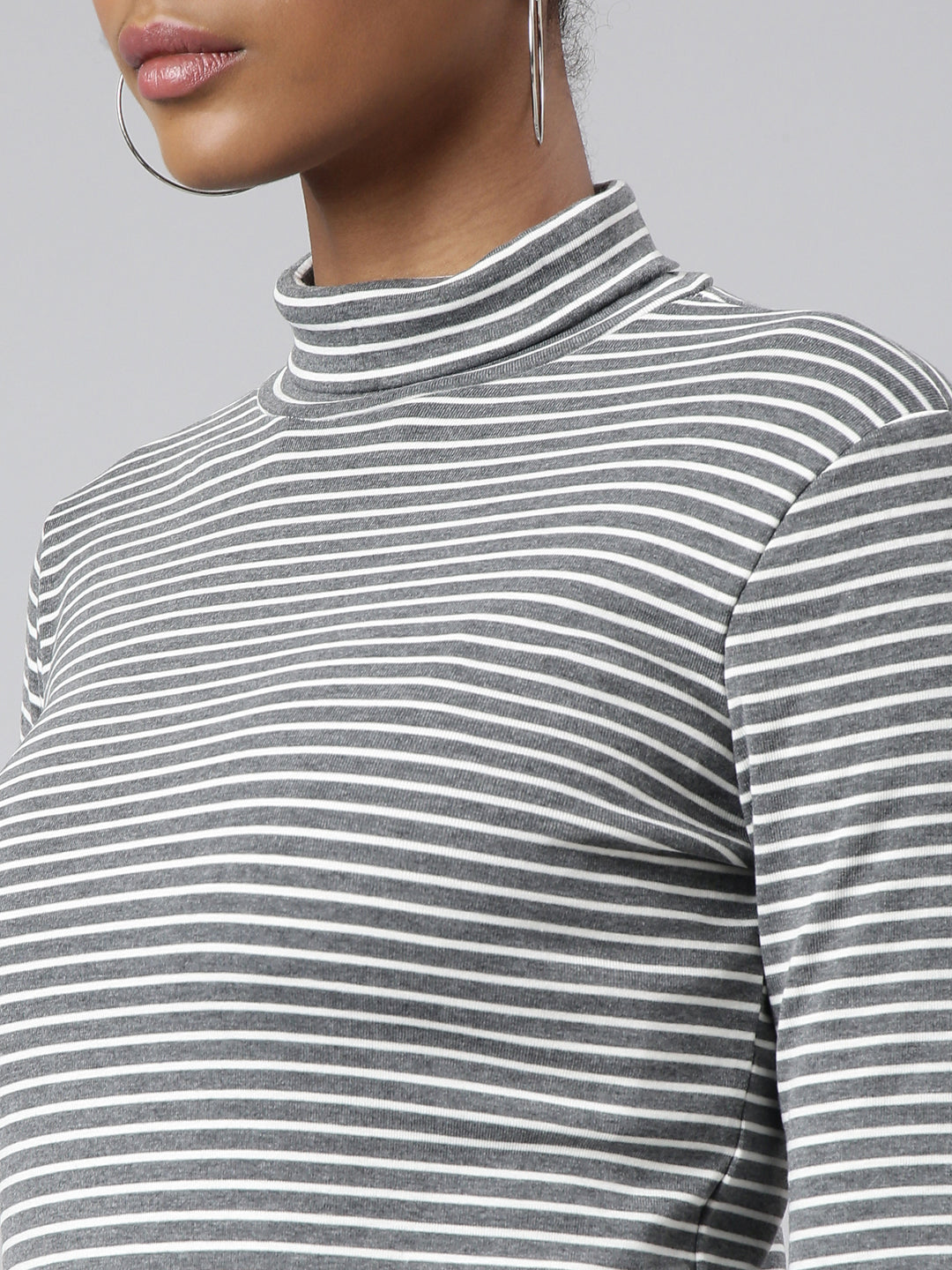 Women Grey Horizontal Stripes Top