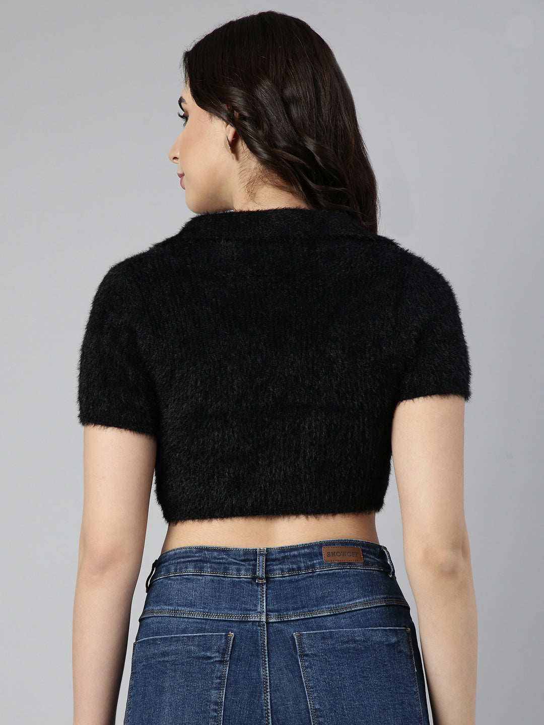 Women Solid Black Crop Top