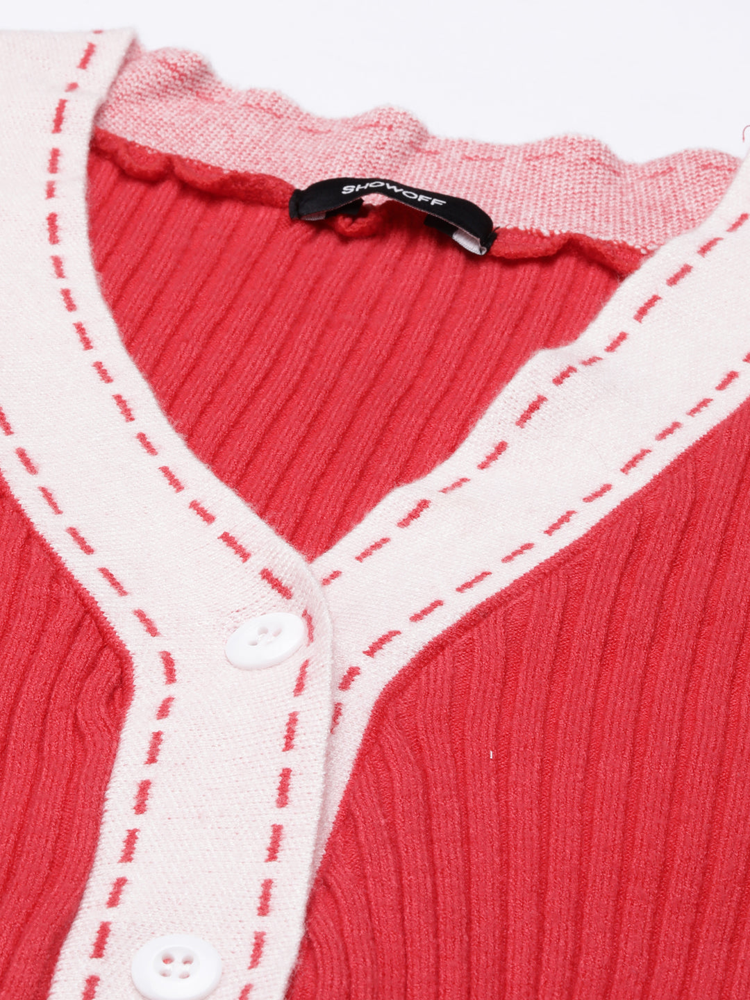 Women's Coral V-Neck Fron Open Sweater