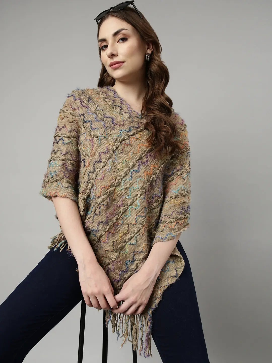 Women's Chevron Khaki Longline Poncho