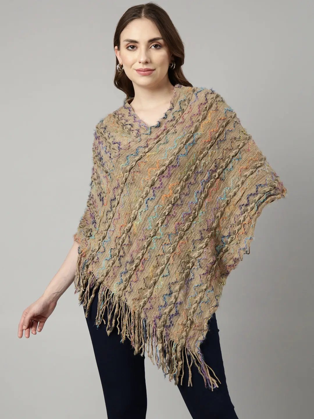 Women's Chevron Khaki Longline Poncho