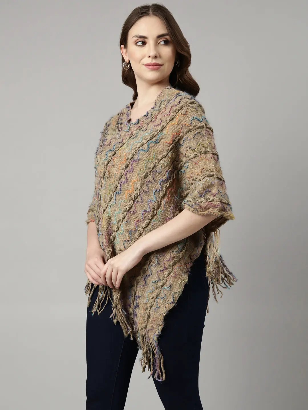 Women's Chevron Khaki Longline Poncho