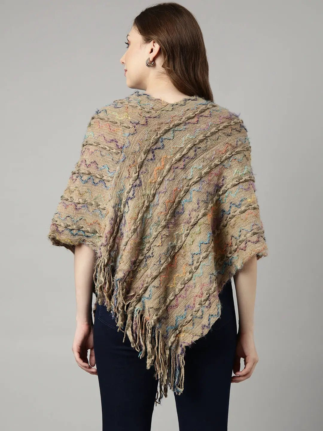 Women's Chevron Khaki Longline Poncho