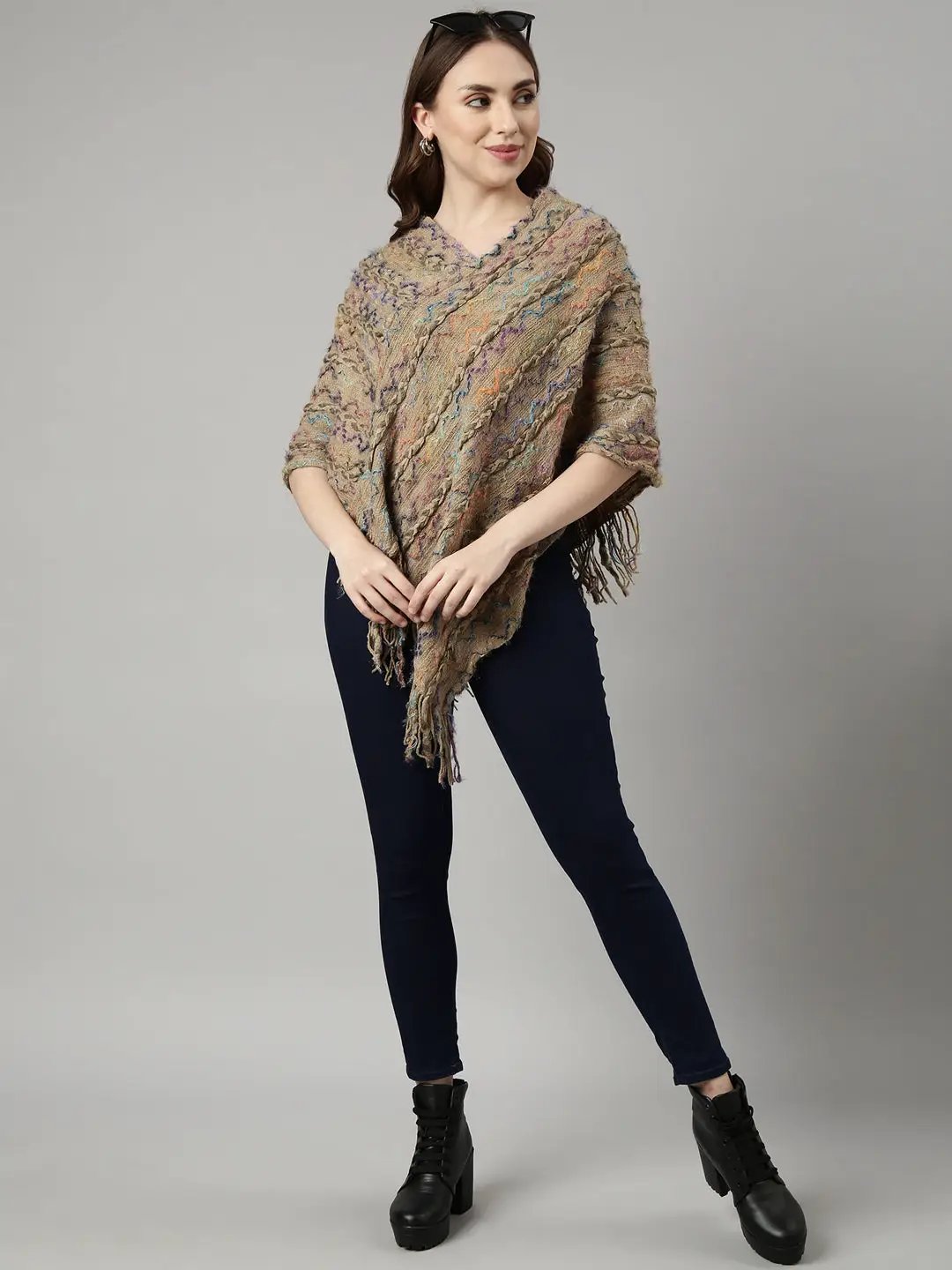 Women's Chevron Khaki Longline Poncho