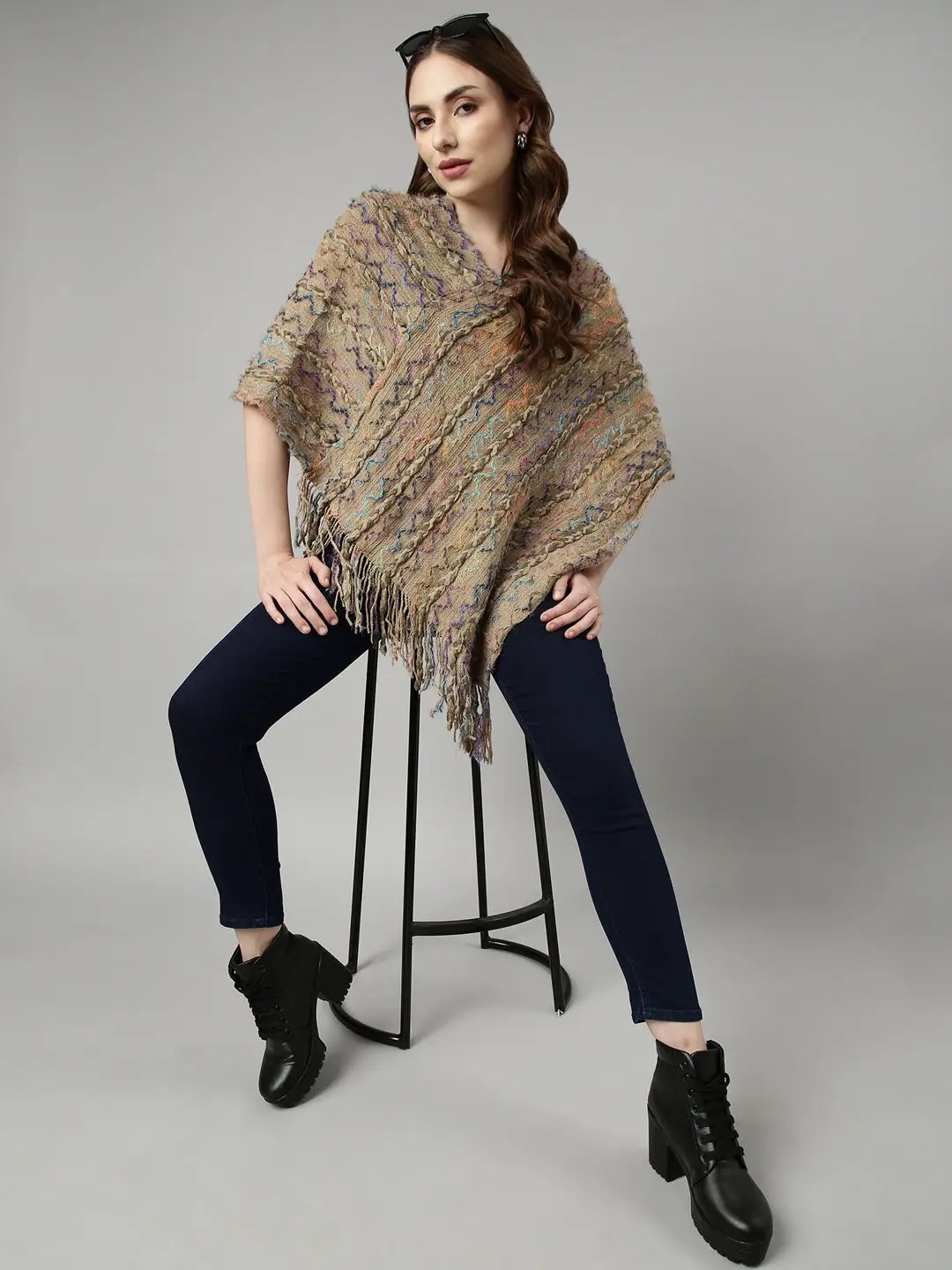 Women's Chevron Khaki Longline Poncho