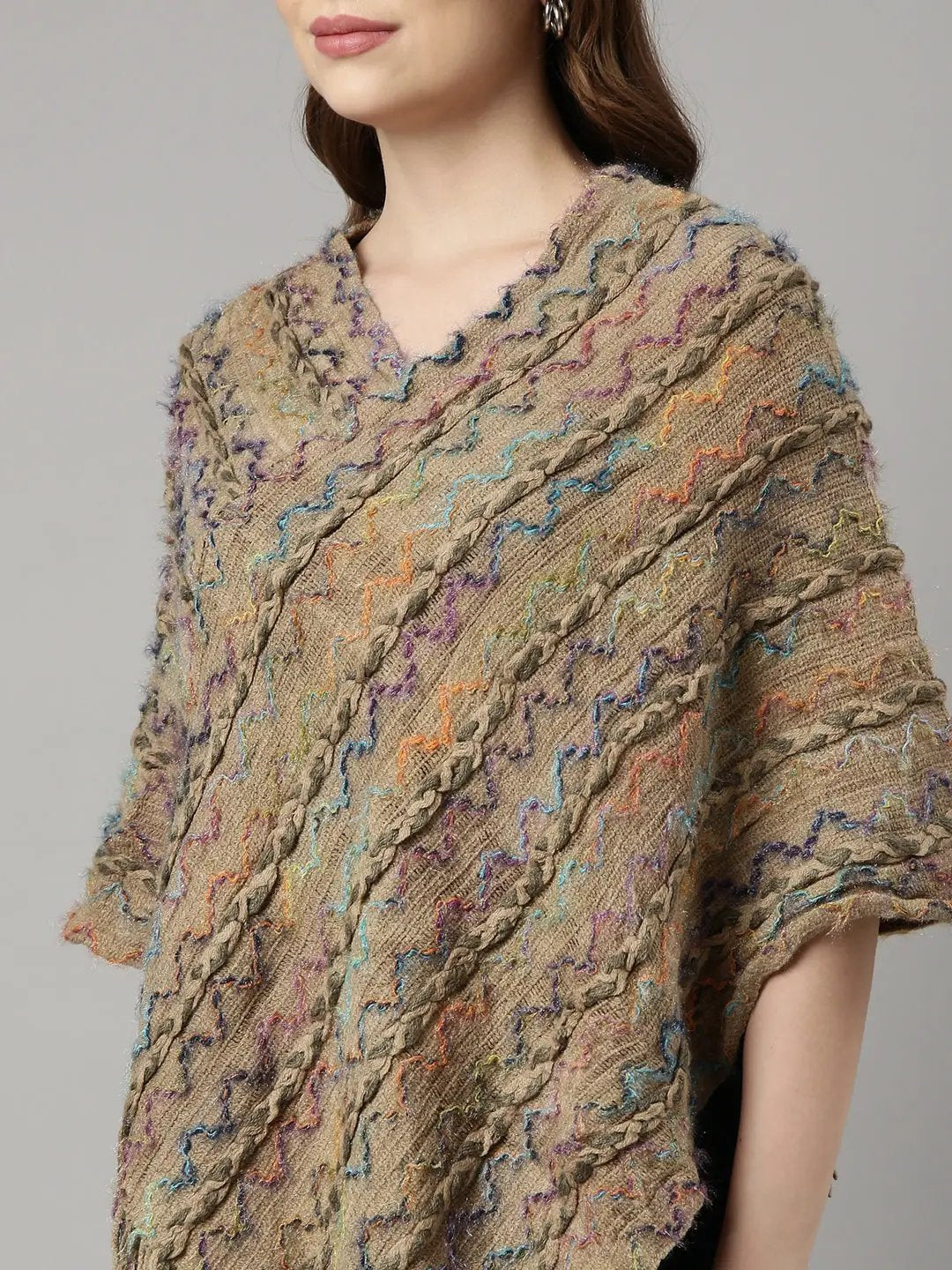 Women's Chevron Khaki Longline Poncho