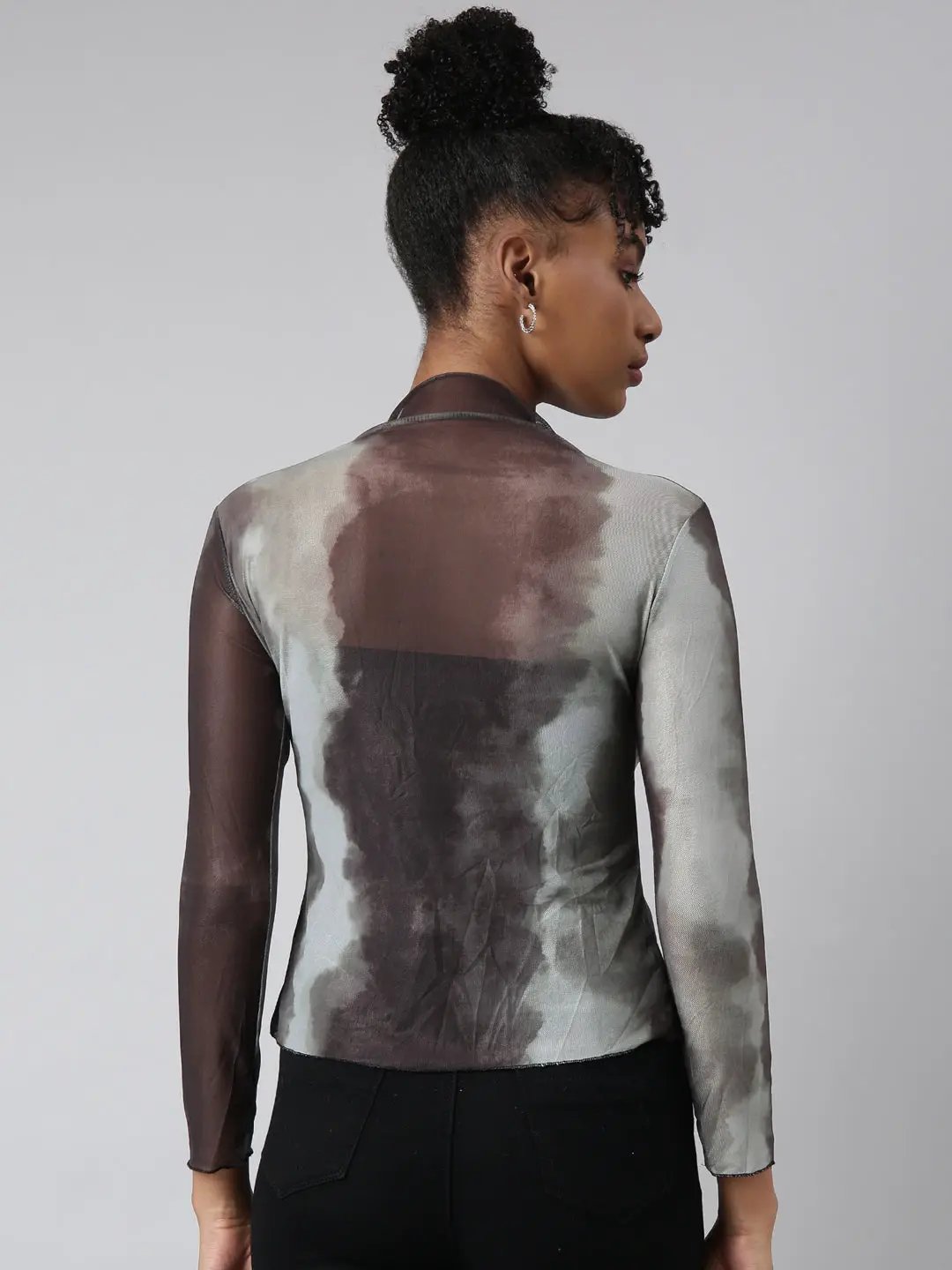 Women's Brown Tie and Dye Fitted Top