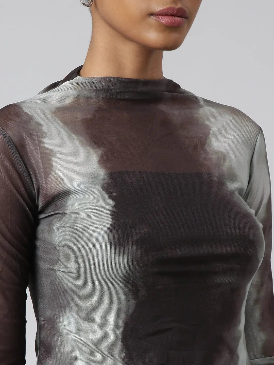 Women's Brown Tie and Dye Fitted Top