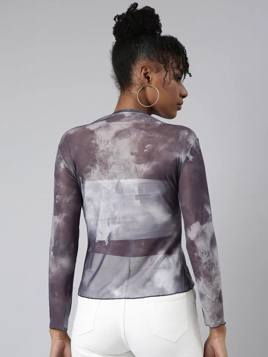 Women's Grey Tie and Dye Fitted Top