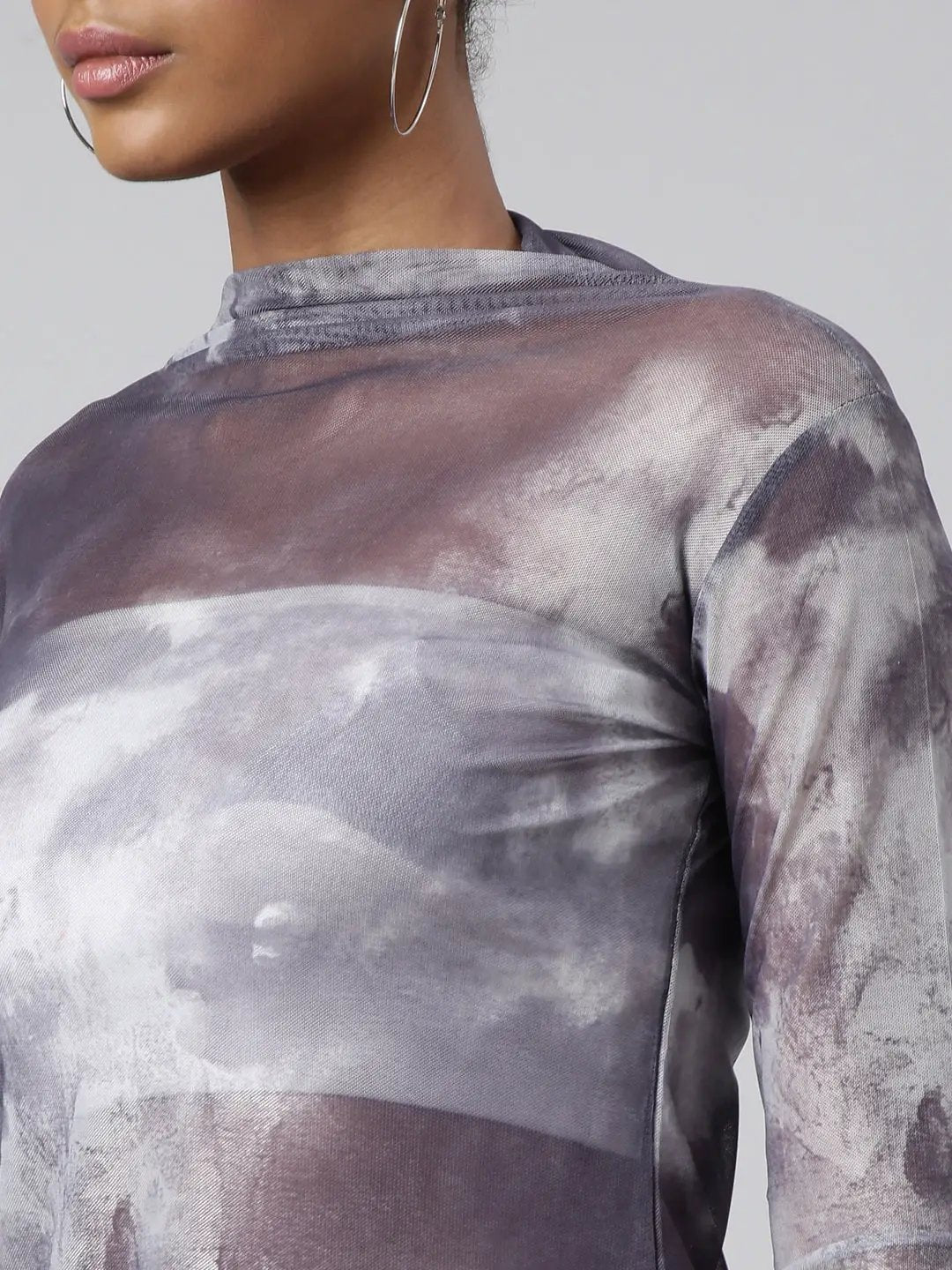 Women's Grey Tie and Dye Fitted Top
