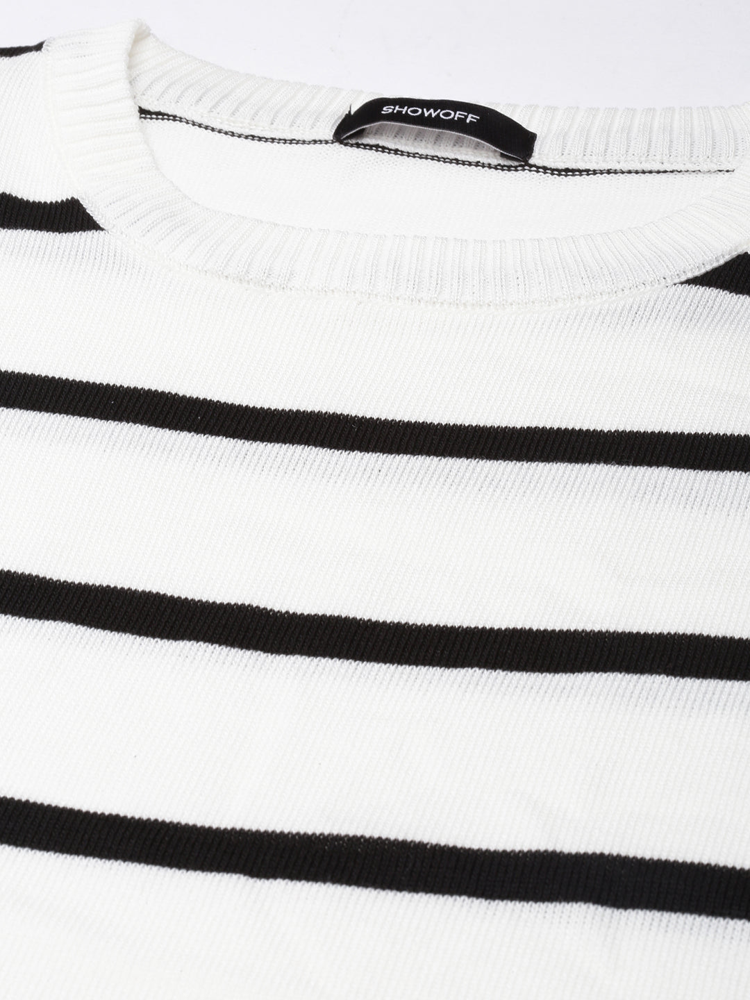 Women White Horizontal Stripes Fitted Crop Top