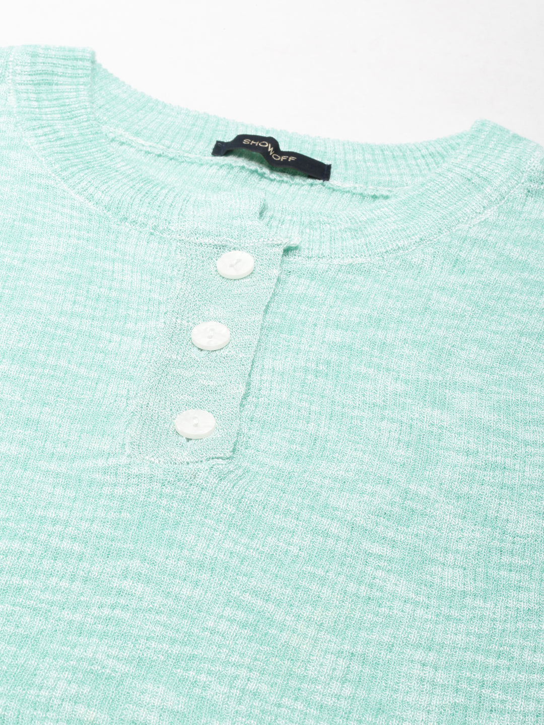 Women Round Neck Solid Sea Green Crop Top