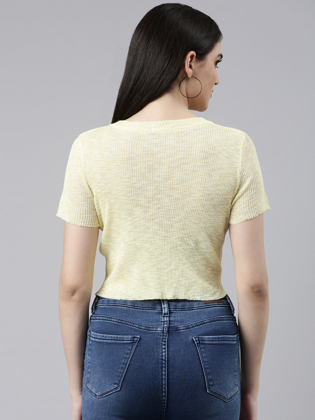 Round Neck Solid Yellow Crop Top