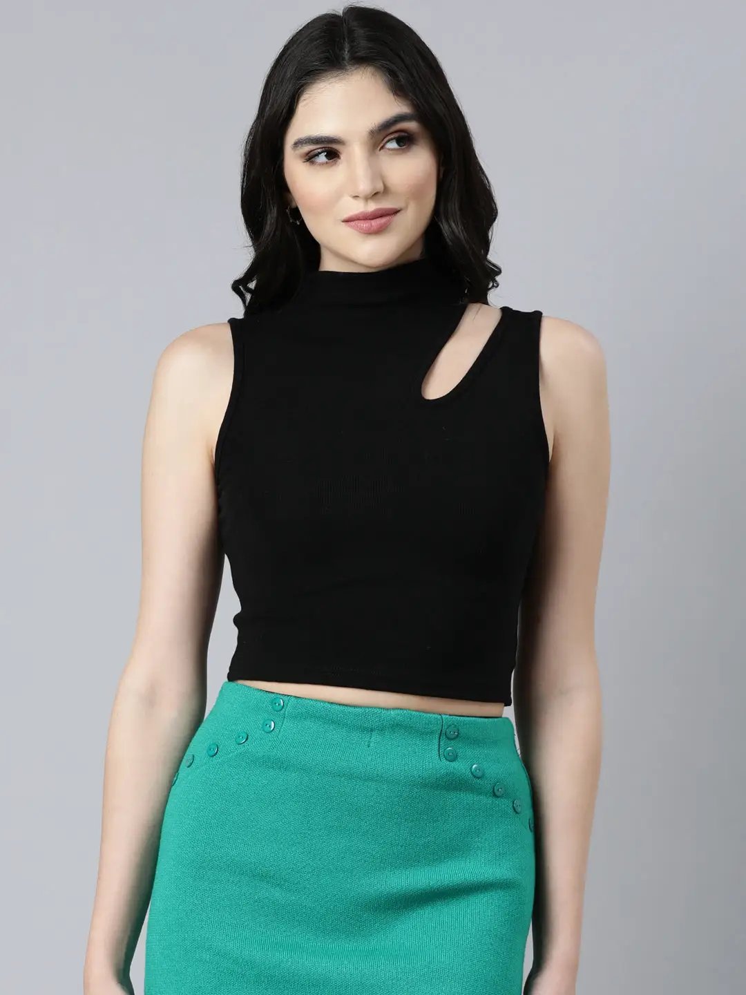 Women's Solid Black Tank Crop Top
