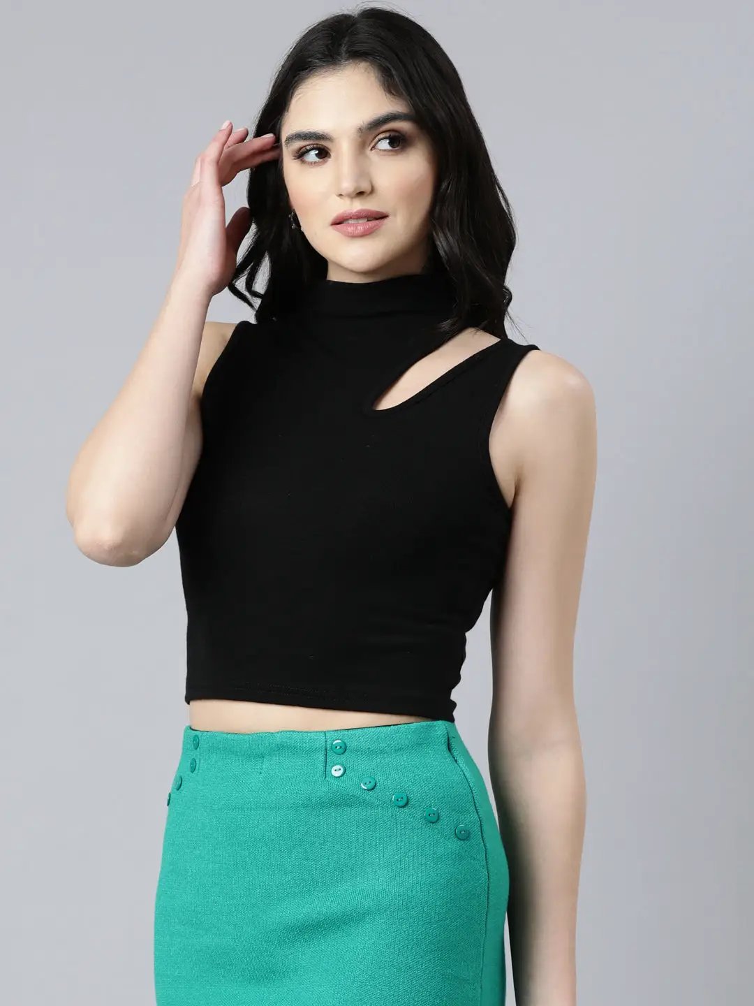 Women's Solid Black Tank Crop Top