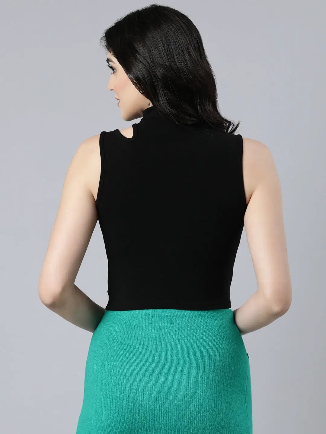 Women's Solid Black Tank Crop Top